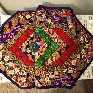 43" Quilted Colorful Floral Reversable Table Runner